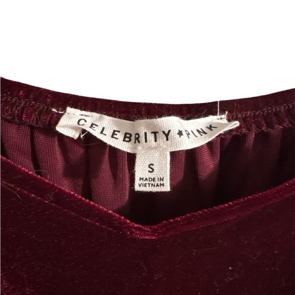 Celebrity Pink Maroon Burgundy Velvet Baby Doll Party Dress Small Medium - Picture 2 of 4